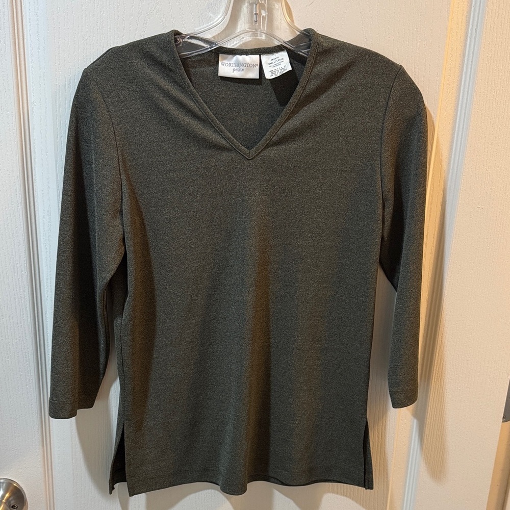 Worthington Dark Green V-Neck Blouse